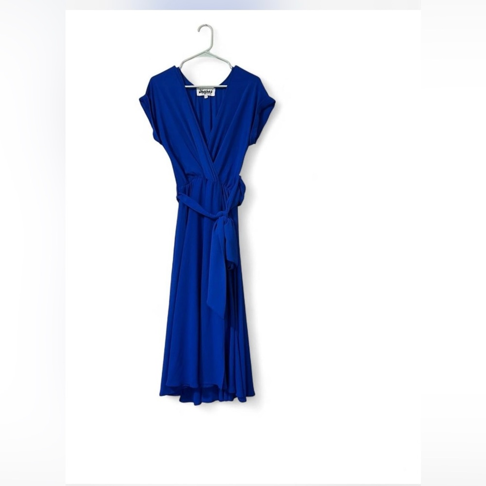 Meghan LA Royal Blue Midi Dress Tie Waist. Size Small.